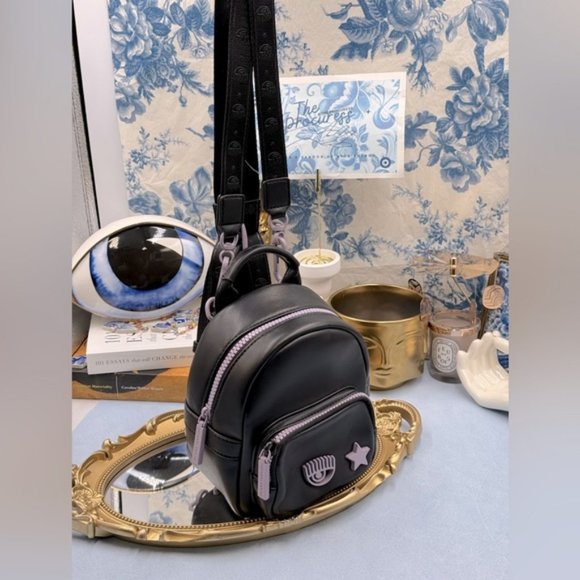 🆕 CHIARA FERRAGNI 🧿 NWOT Eye Star Mini Backpack, Black & Lilac - Picture 3 of 14